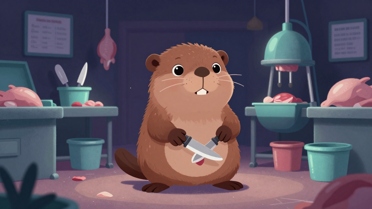 가금내장제거원 직업 종사자가 업무를 수행하는 모습