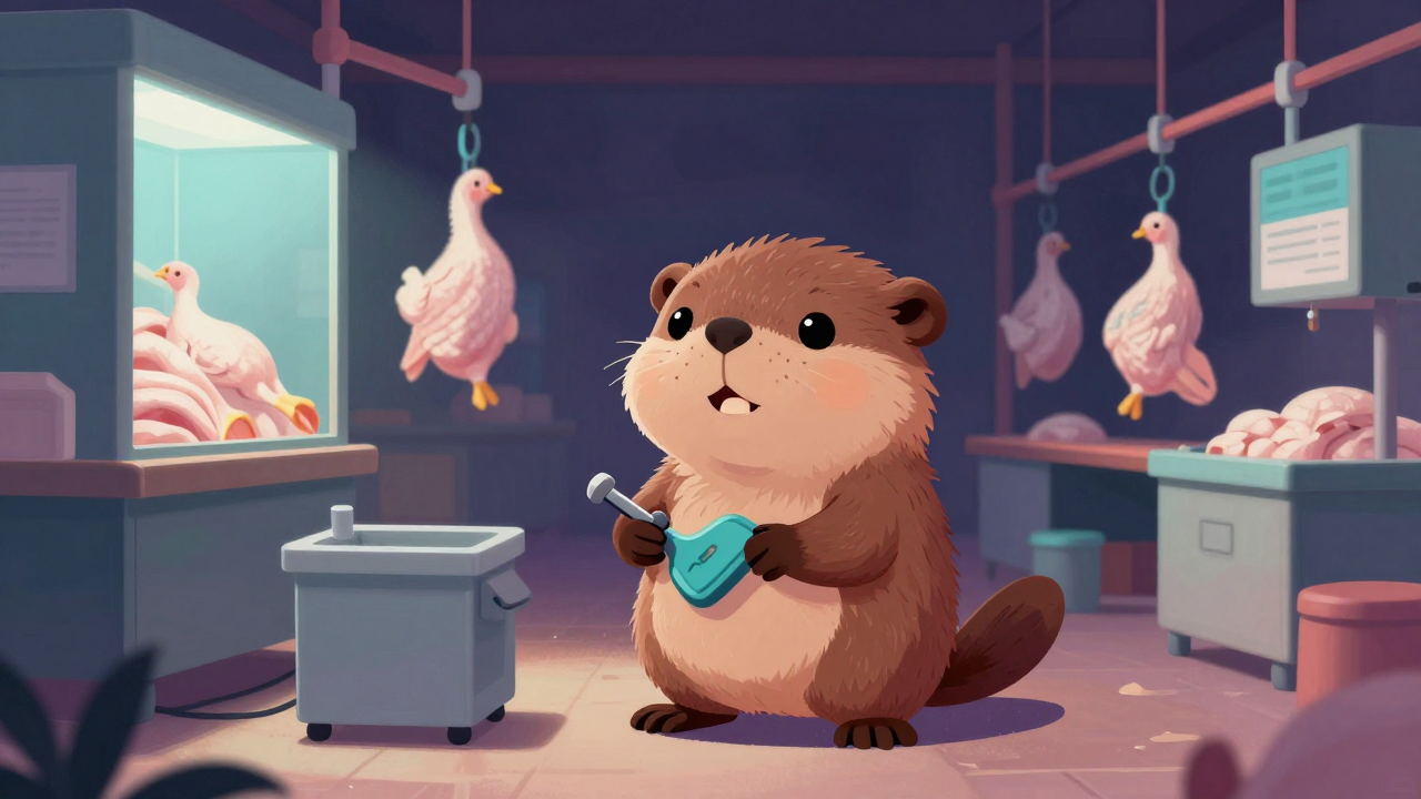 가금도살원 직업 종사자가 업무를 수행하는 모습