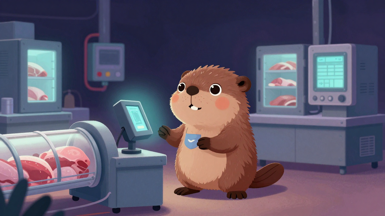 가금육냉각기조작원 직업 종사자가 업무를 수행하는 모습