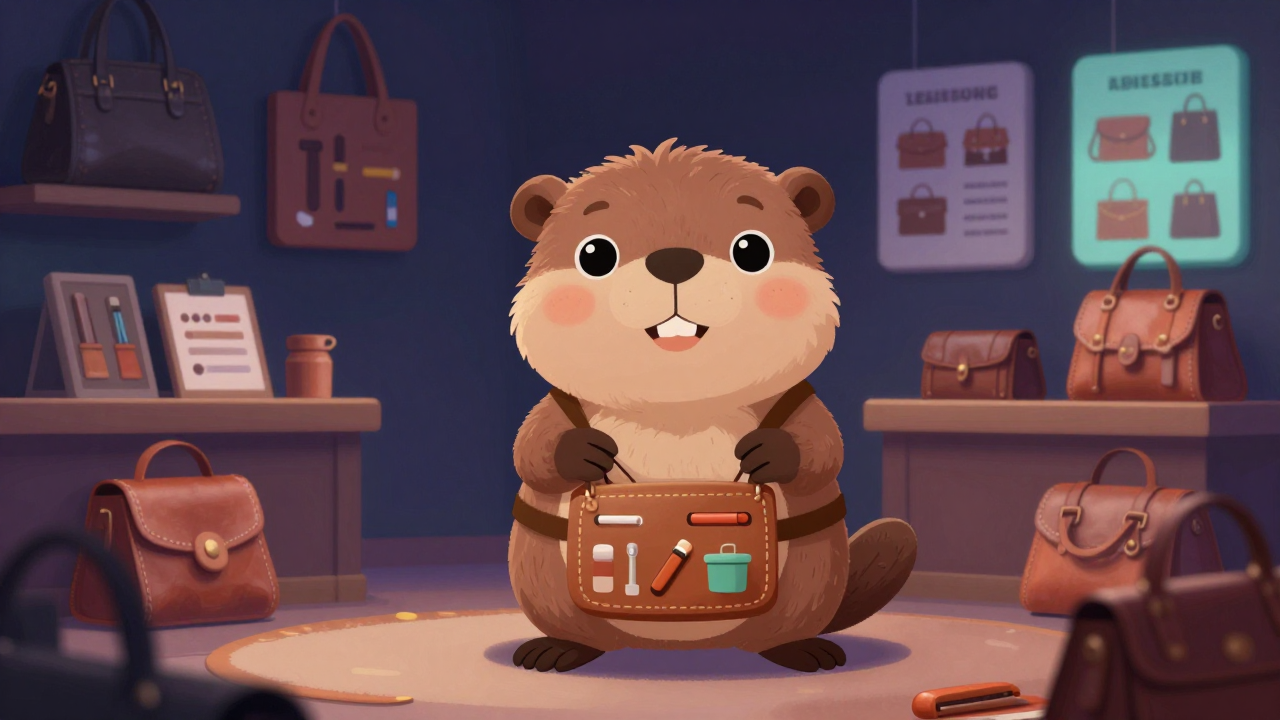 가방판매원 직업 종사자가 업무를 수행하는 모습