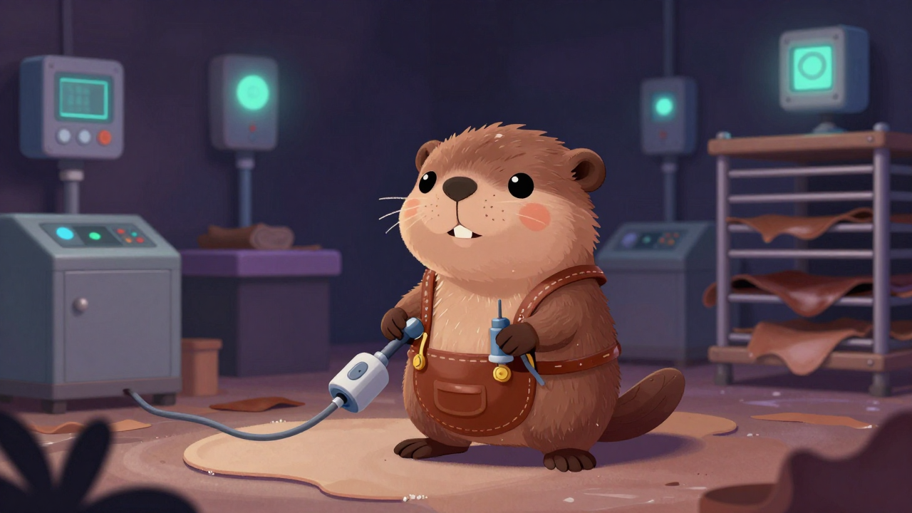 가죽건조원 직업 종사자가 업무를 수행하는 모습