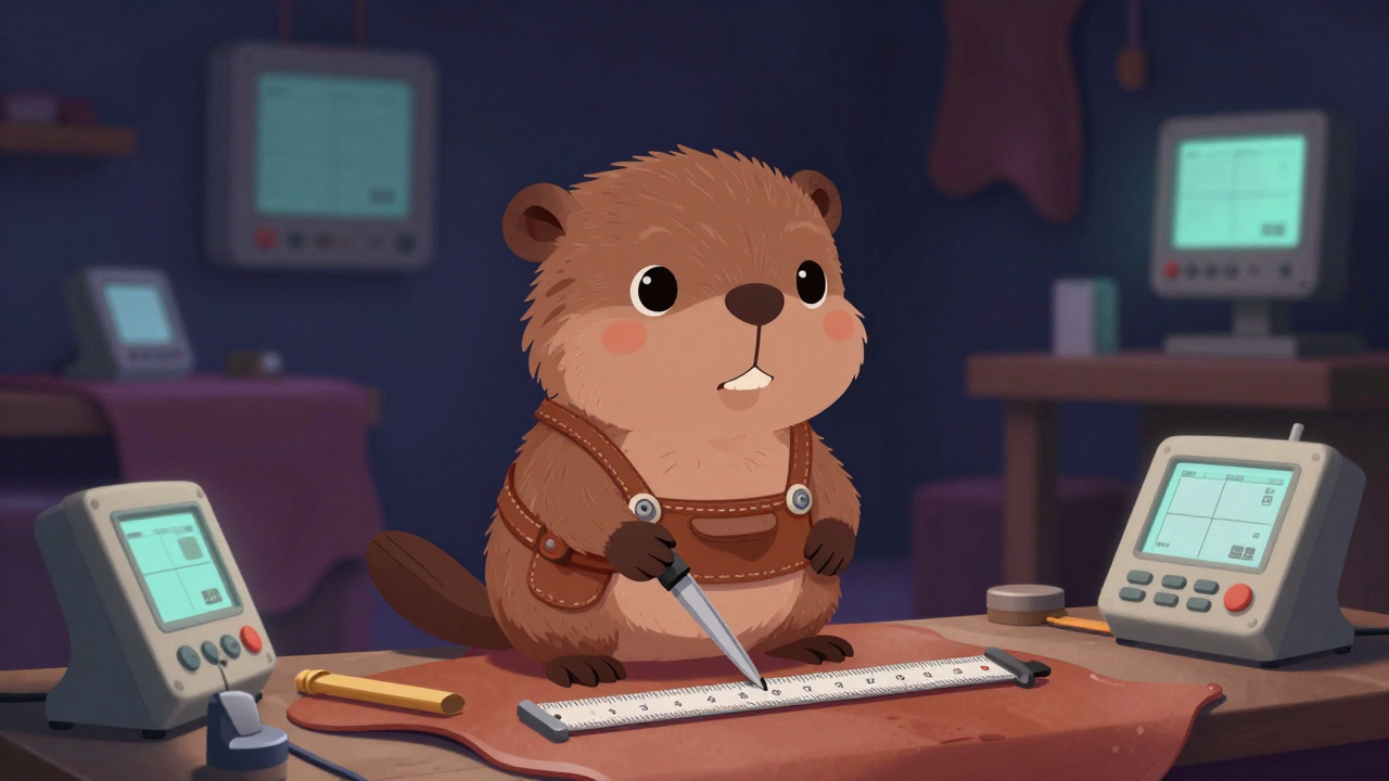 가죽면적측정원 직업 종사자가 업무를 수행하는 모습