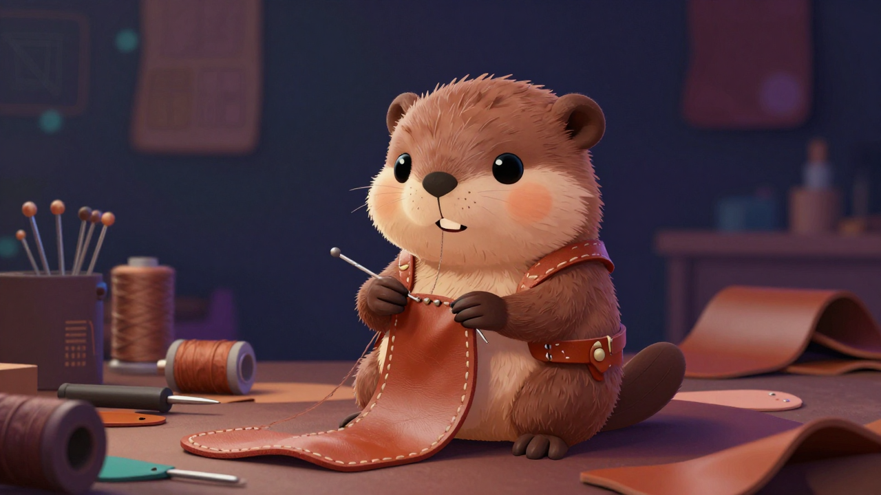 가죽수재봉사 직업 종사자가 업무를 수행하는 모습