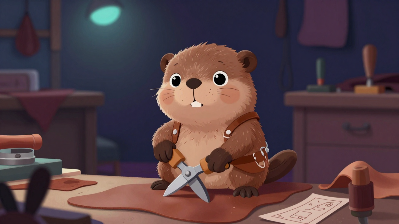 가죽재단사 직업 종사자가 업무를 수행하는 모습