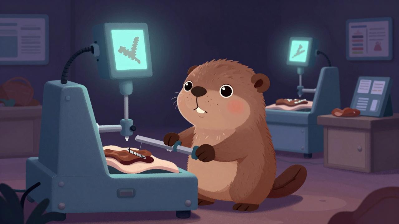 가축박피기계조작원 직업 종사자가 업무를 수행하는 모습