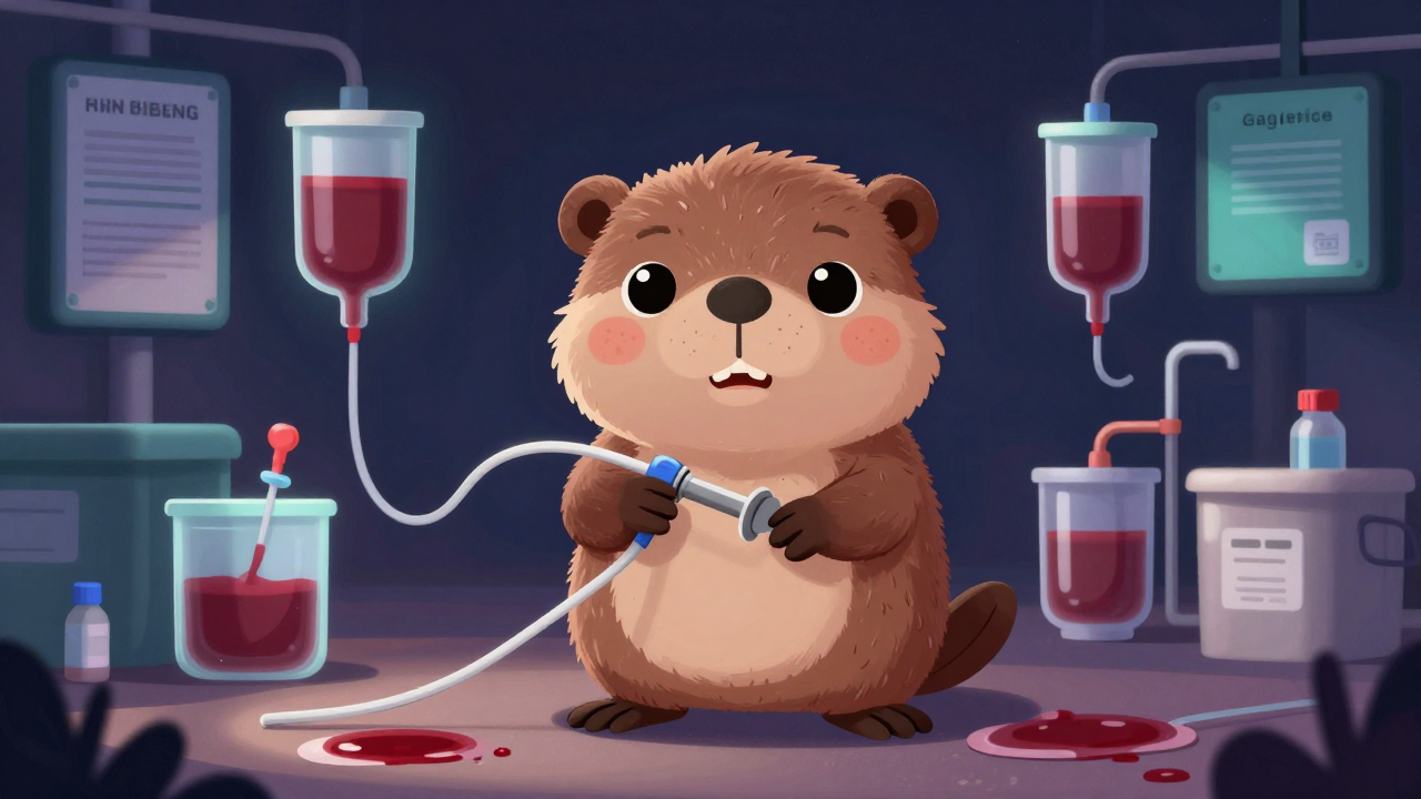 가축방혈원 직업 종사자가 업무를 수행하는 모습