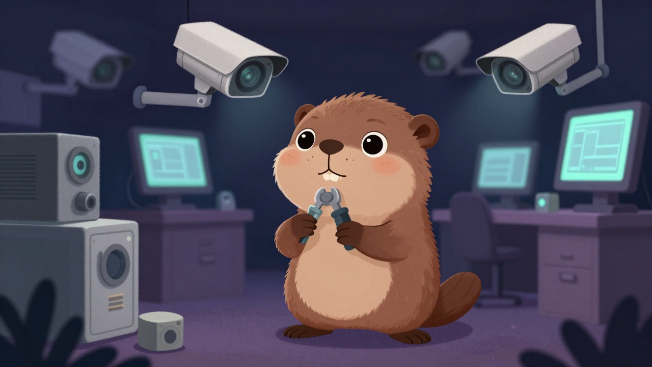 감시용카메라수리원 직업 종사자가 업무를 수행하는 모습