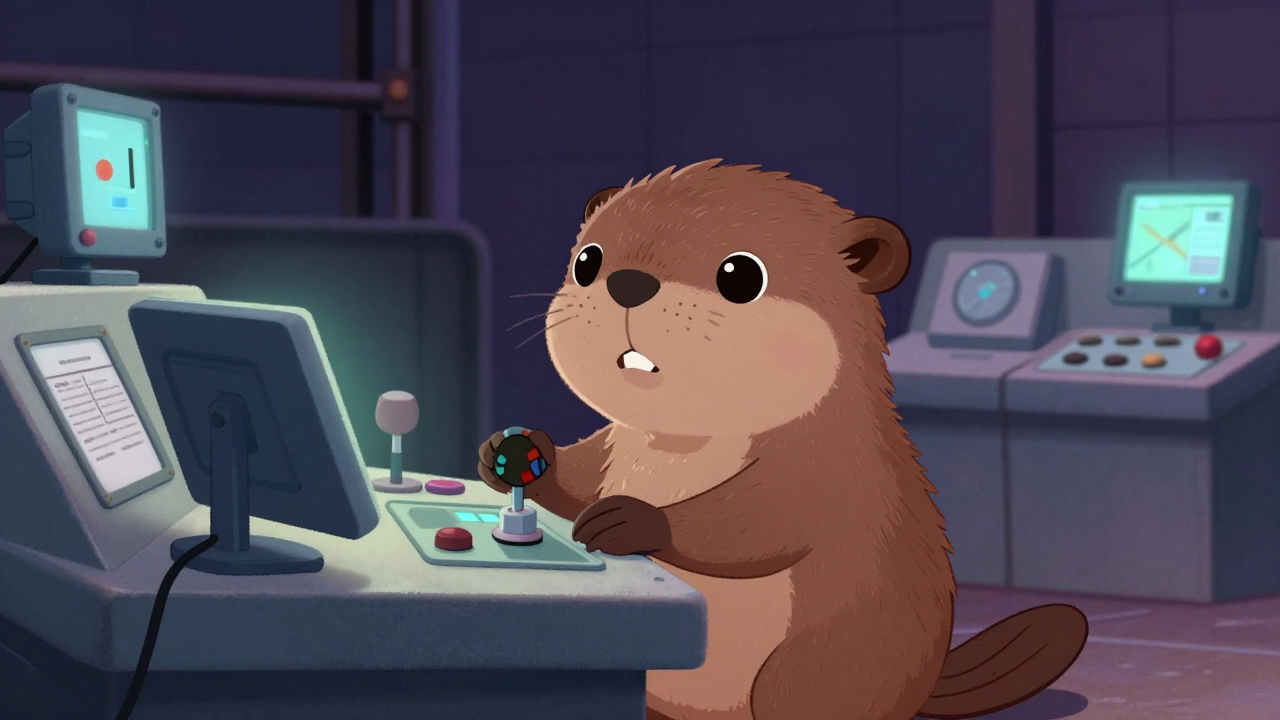 갑문조정판조작원 직업 종사자가 업무를 수행하는 모습