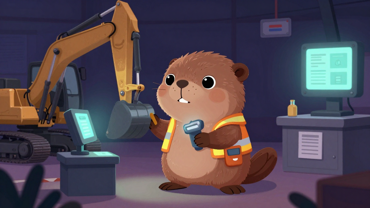 건설기계검사원 직업 종사자가 업무를 수행하는 모습