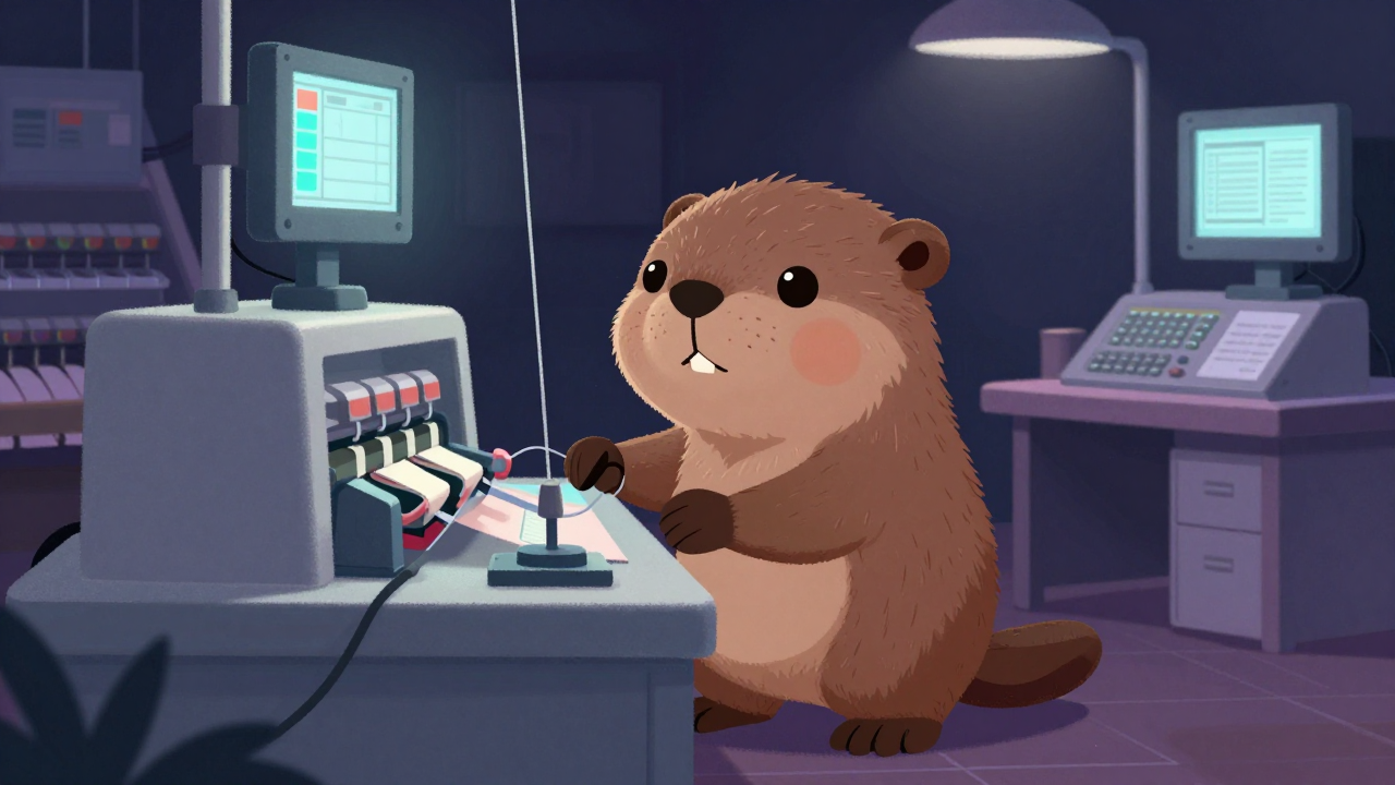 견출기조작원 직업 종사자가 업무를 수행하는 모습