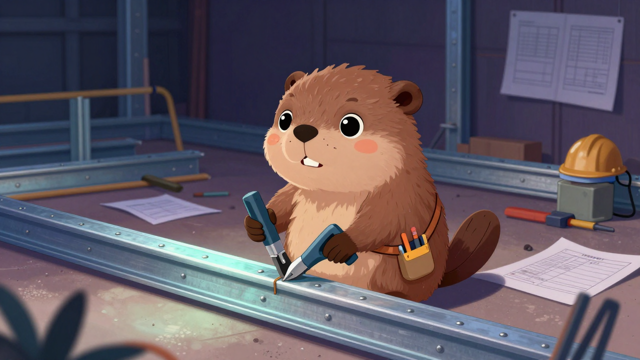 경량철골공 직업 종사자가 업무를 수행하는 모습