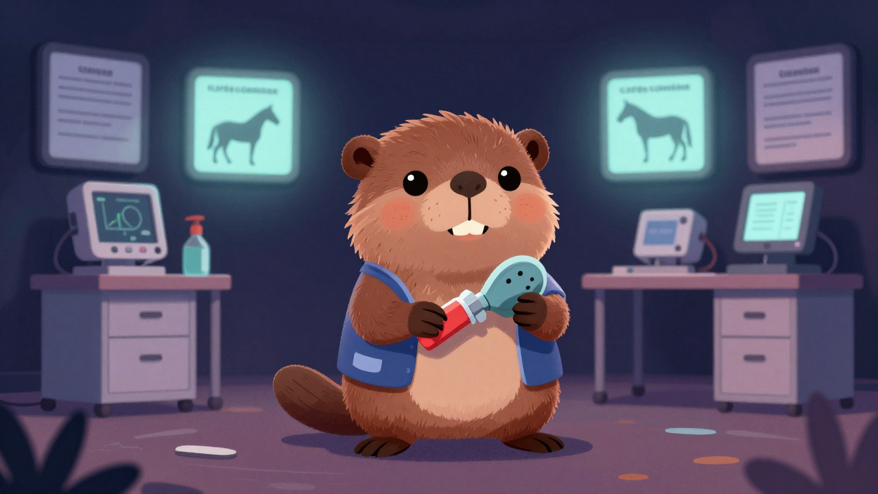 경마수의위원 직업 종사자가 업무를 수행하는 모습