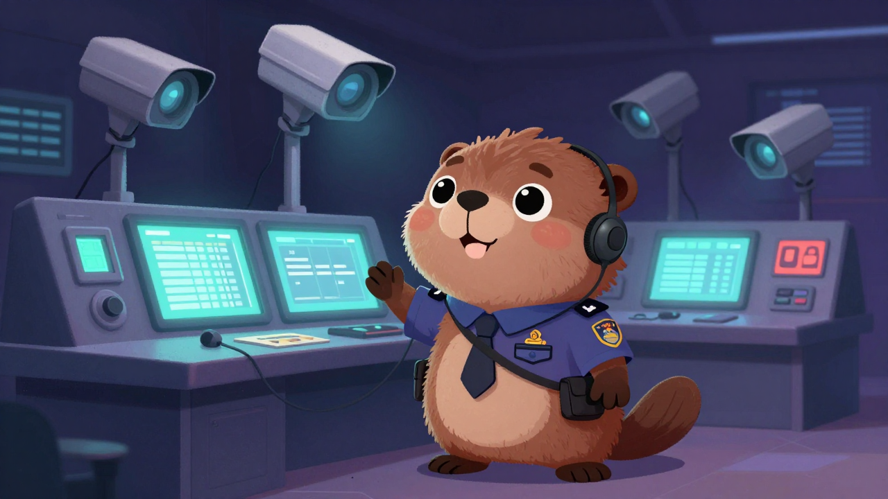 경비원 직업 종사자가 업무를 수행하는 모습