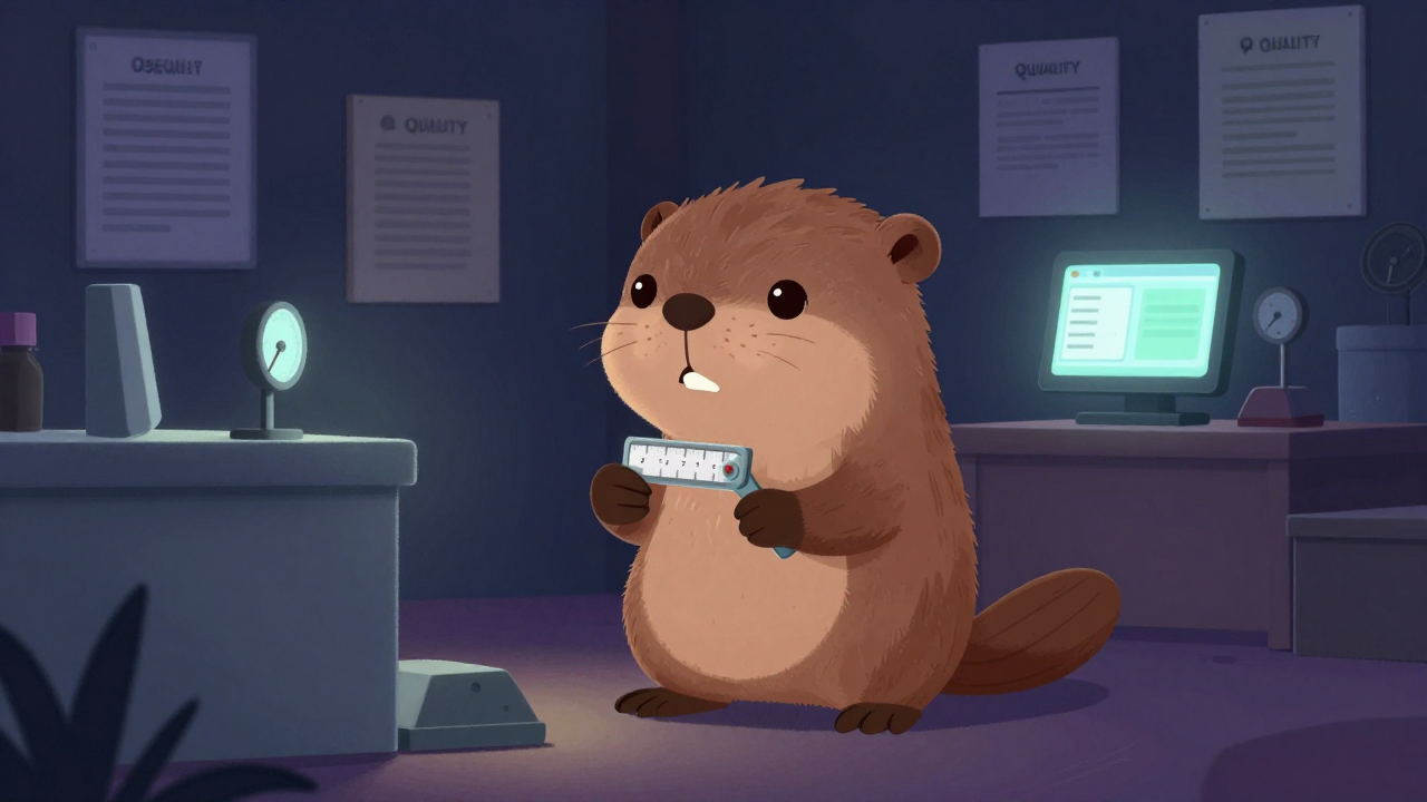 고무품질검사원 직업 종사자가 업무를 수행하는 모습