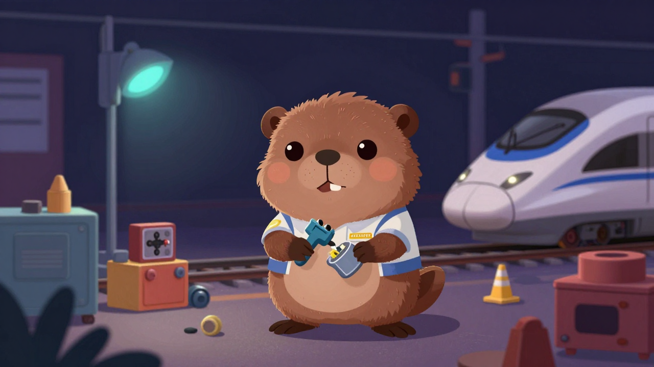 고속철도차량유지보수원 직업 종사자가 업무를 수행하는 모습