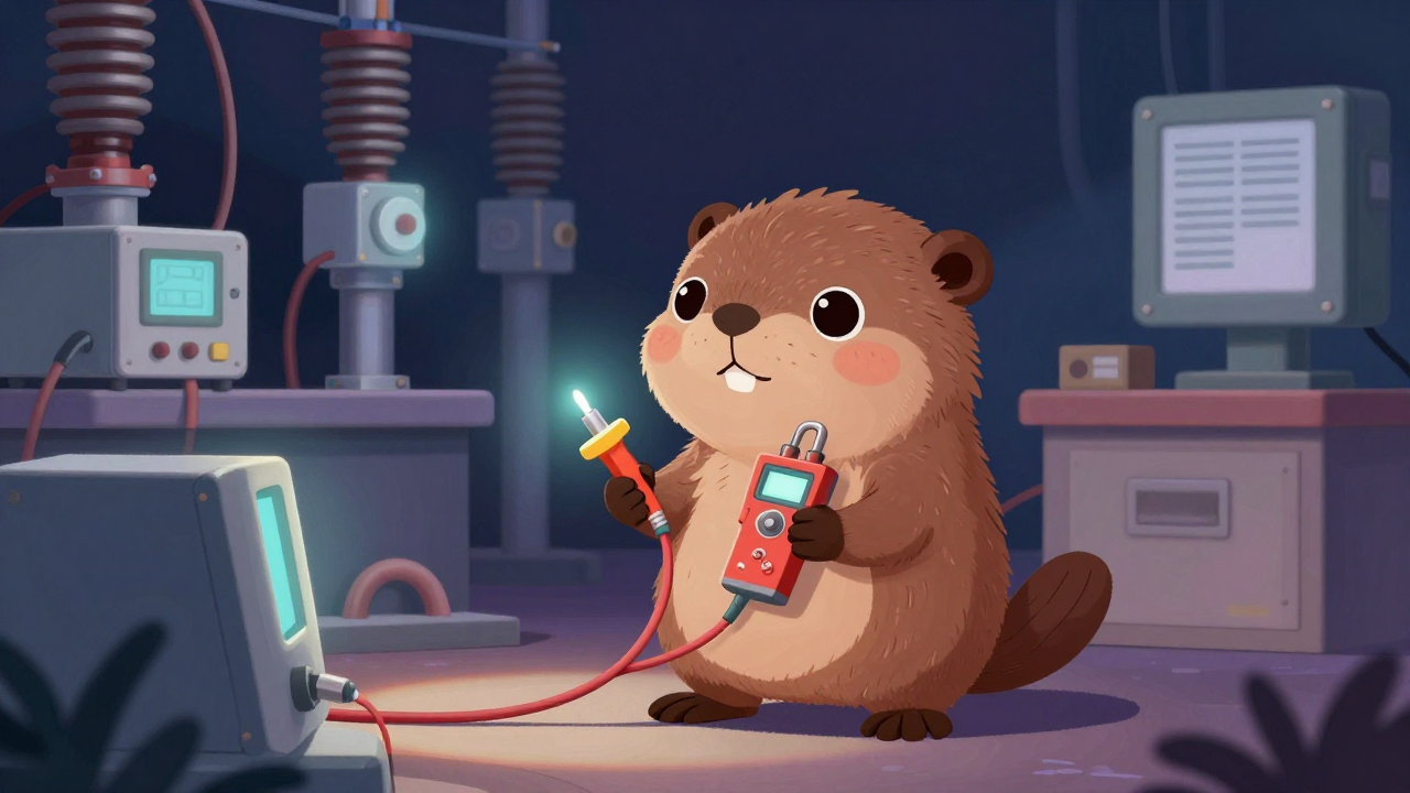 고압케이블시험원 직업 종사자가 업무를 수행하는 모습