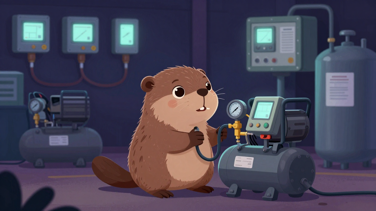 공기압축기운전원 직업 종사자가 업무를 수행하는 모습