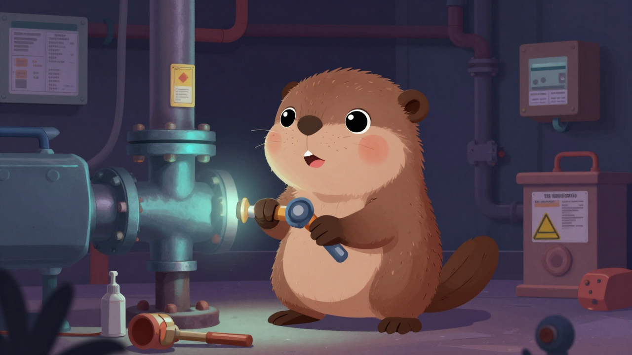 공업배관공 직업 종사자가 업무를 수행하는 모습