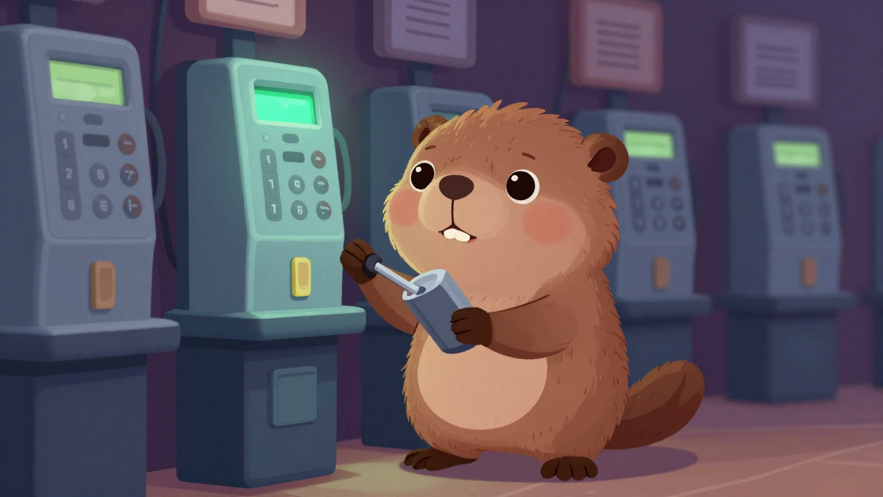 공중전화관리원 직업 종사자가 업무를 수행하는 모습