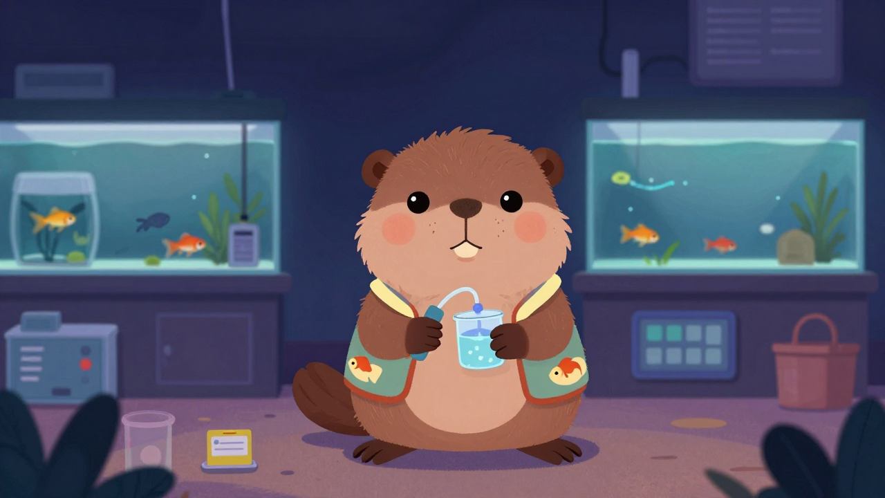 관상어관리사 직업 종사자가 업무를 수행하는 모습