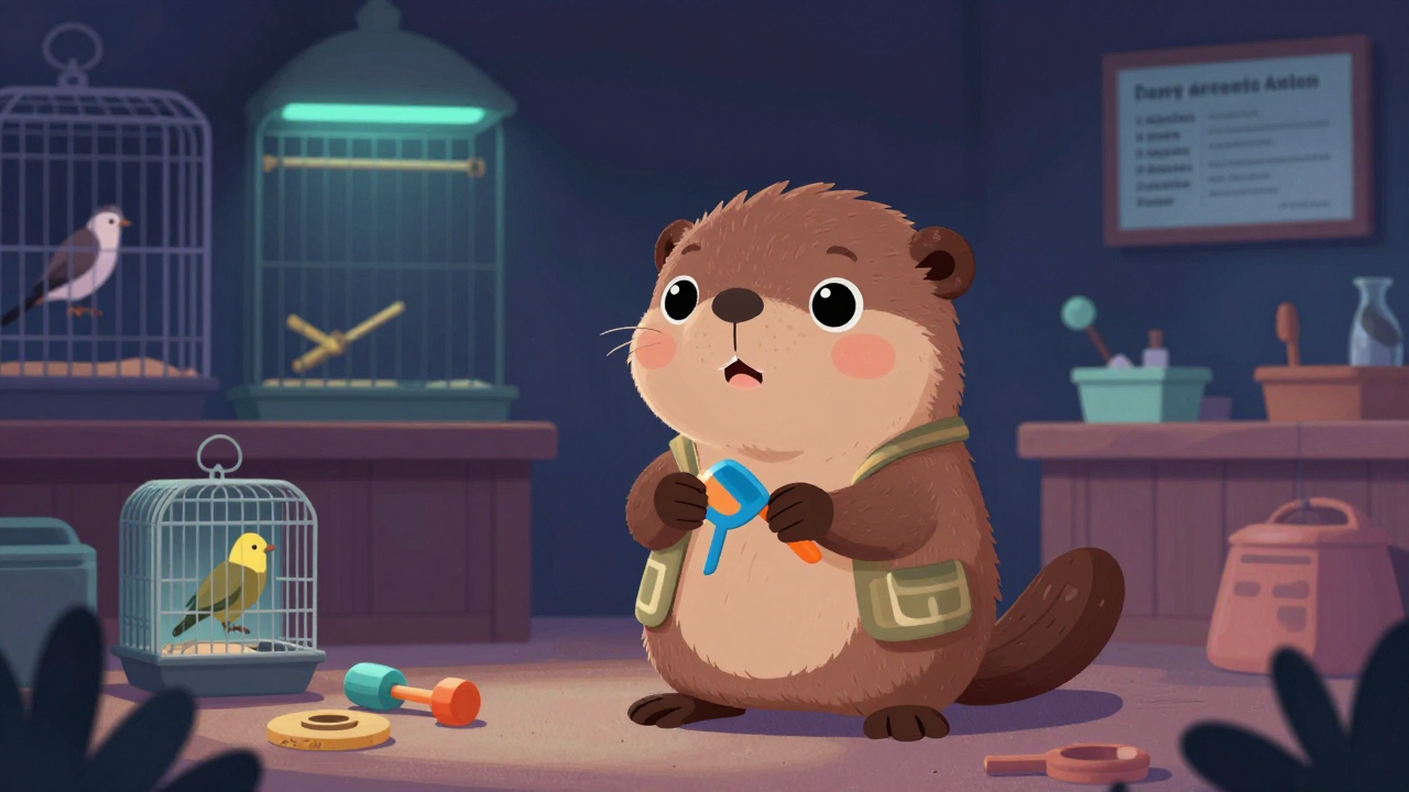 관상용조류사육사 직업 종사자가 업무를 수행하는 모습