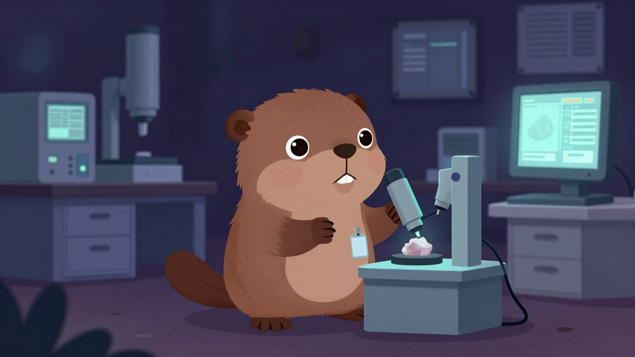 광물분석원 직업 종사자가 업무를 수행하는 모습