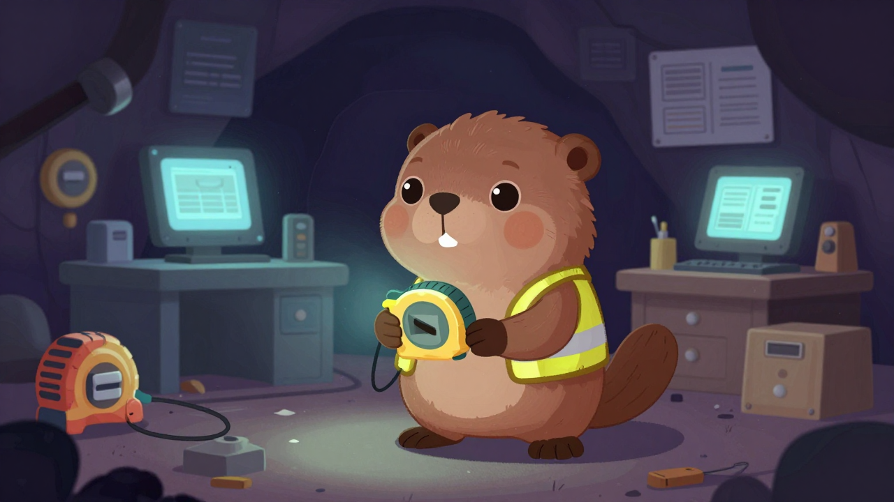 광산측량보조원 직업 종사자가 업무를 수행하는 모습