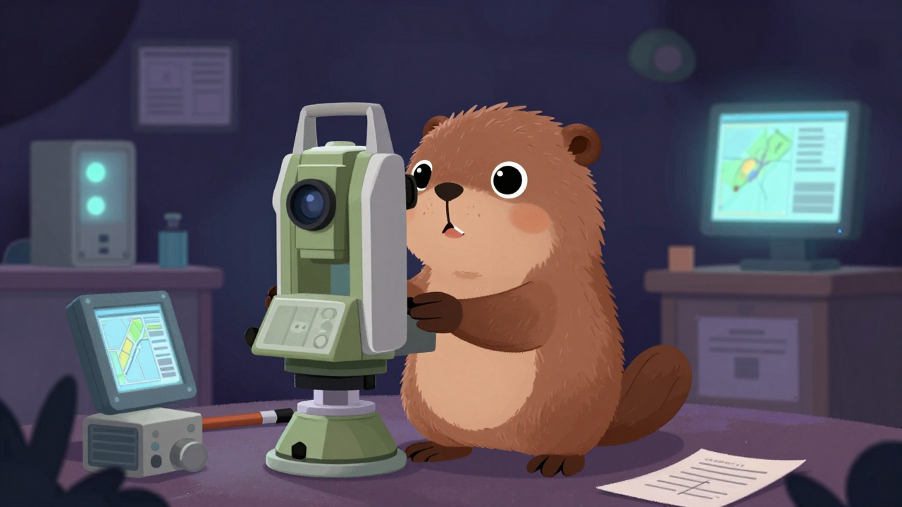 광산측량사 직업 종사자가 업무를 수행하는 모습