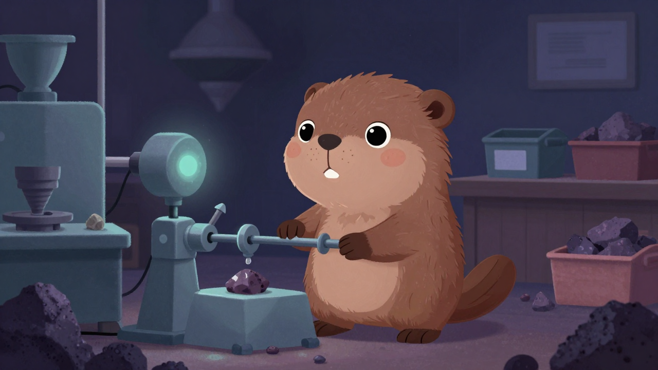 광석시료제조원 직업 종사자가 업무를 수행하는 모습