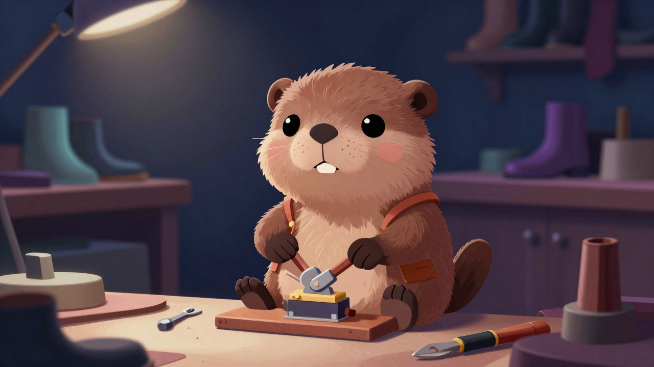 구두제화원 직업 종사자가 업무를 수행하는 모습