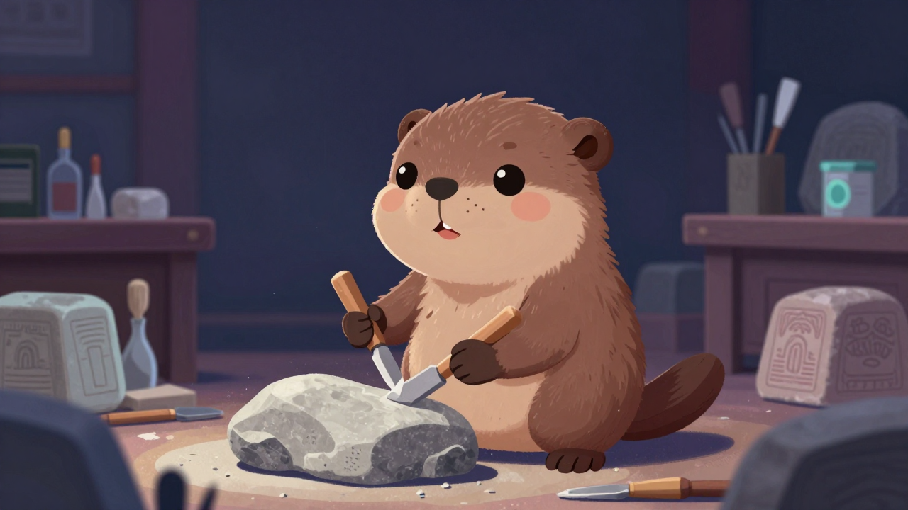 국가유산석조각공 직업 종사자가 업무를 수행하는 모습