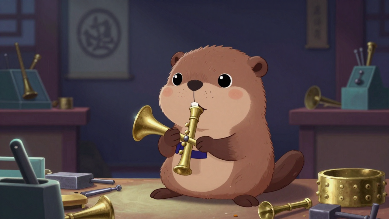 국악금부악기제조원 직업 종사자가 업무를 수행하는 모습