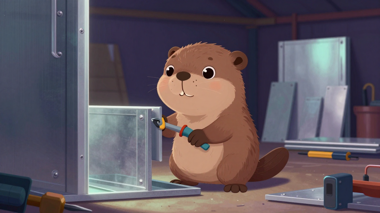 금속판넬조립공 직업 종사자가 업무를 수행하는 모습