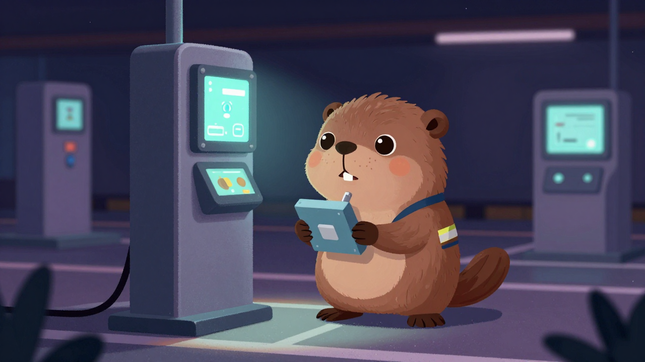 기계식주차장검사원 직업 종사자가 업무를 수행하는 모습