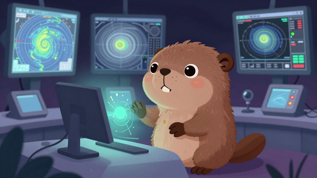 기상예보관 직업 종사자가 업무를 수행하는 모습