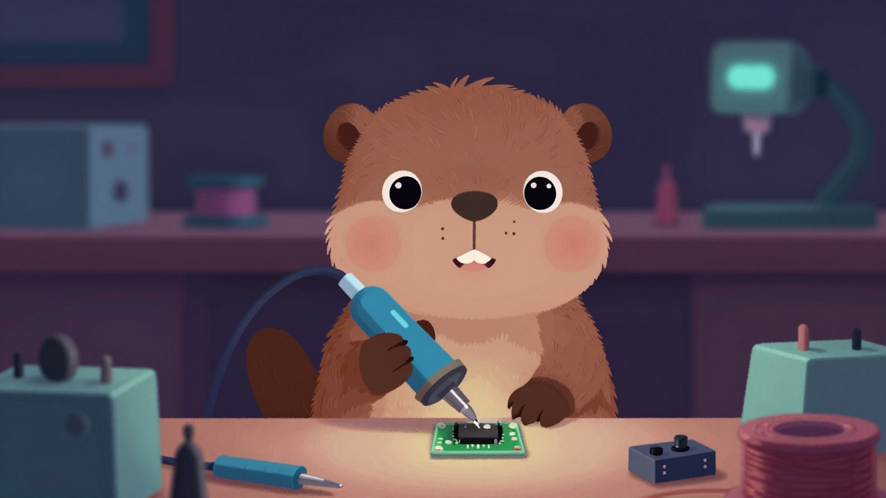 납땜원 직업 종사자가 업무를 수행하는 모습