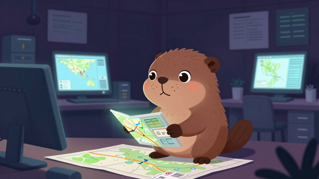 내비게이션도로조사후처리원 직업 종사자가 업무를 수행하는 모습