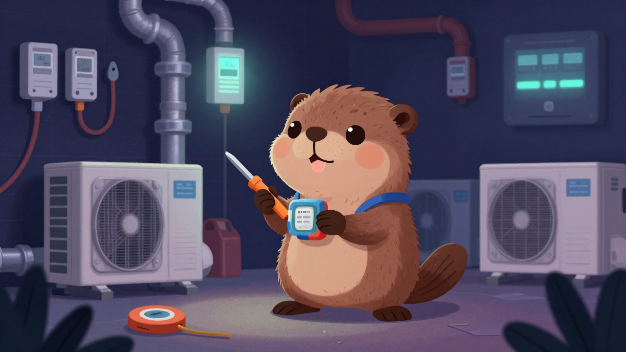 냉동공조설비설치원 직업 종사자가 업무를 수행하는 모습