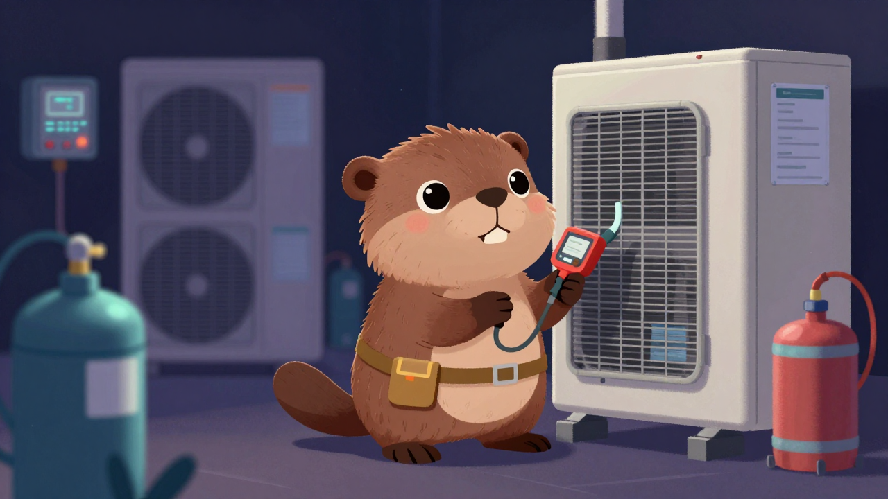 냉동기사 직업 종사자가 업무를 수행하는 모습