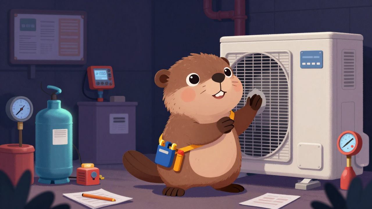 냉동·냉장·공조기설치·정비원 직업 종사자가 업무를 수행하는 모습