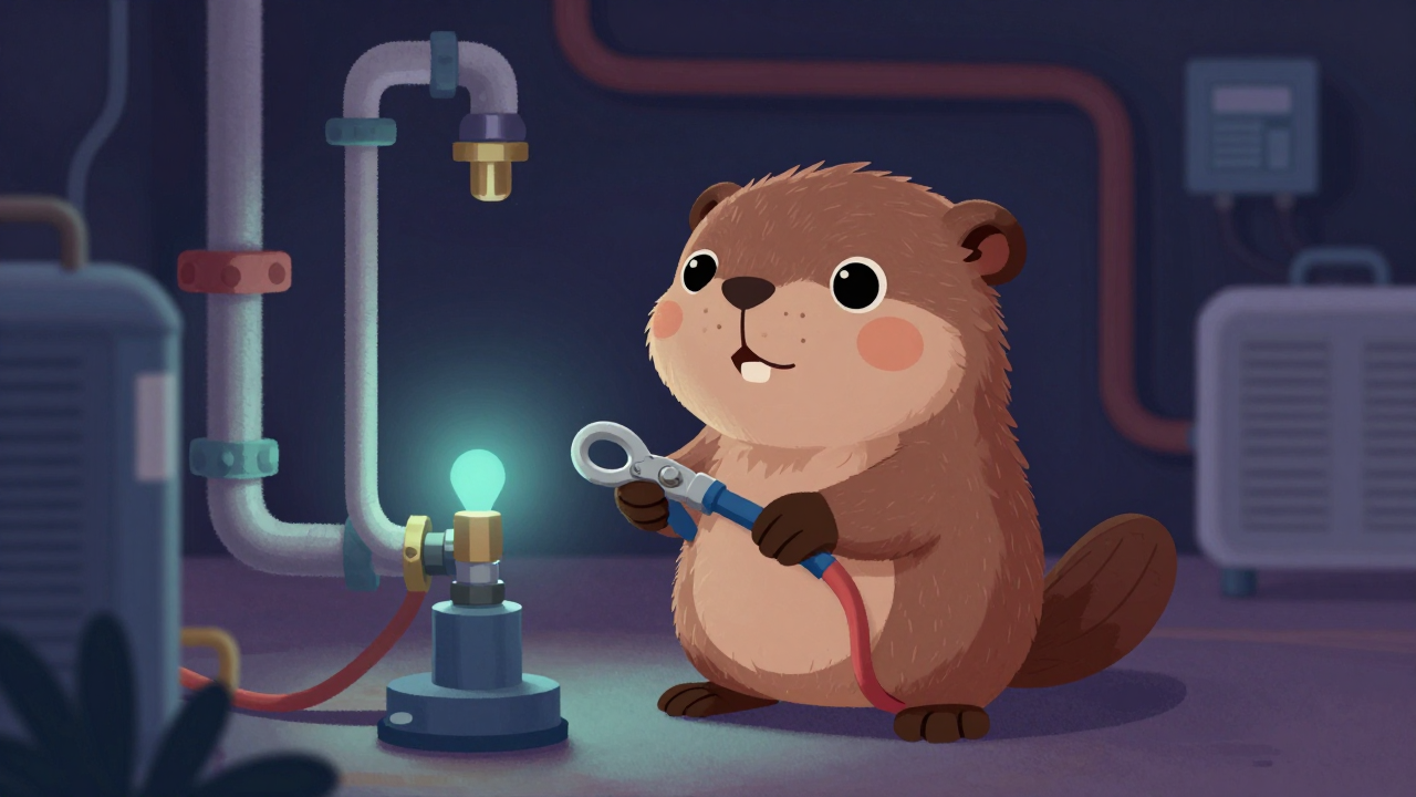 냉동배관연결원 직업 종사자가 업무를 수행하는 모습