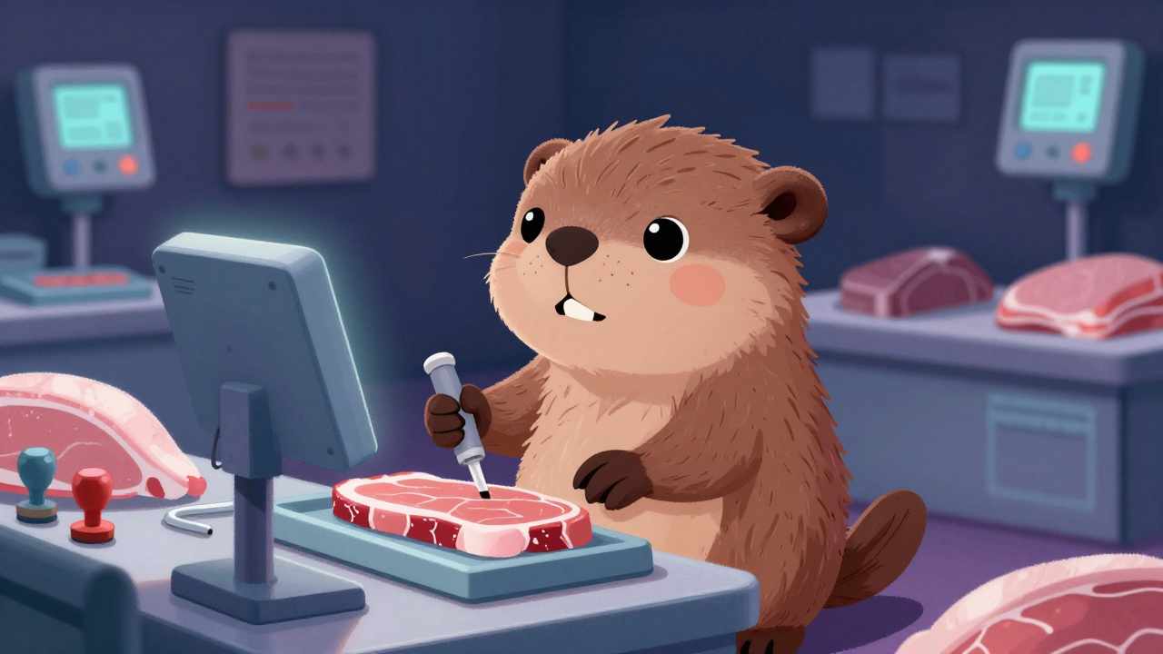 냉동육등급분류원 직업 종사자가 업무를 수행하는 모습