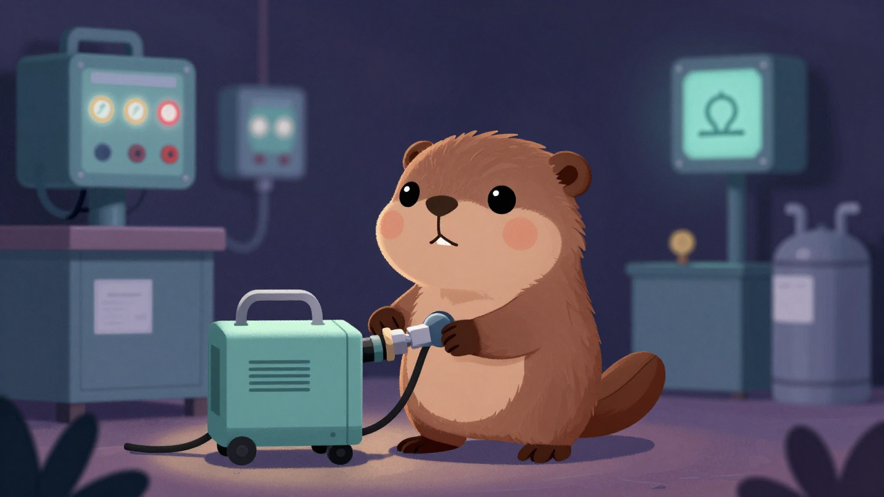 냉매회수사 직업 종사자가 업무를 수행하는 모습