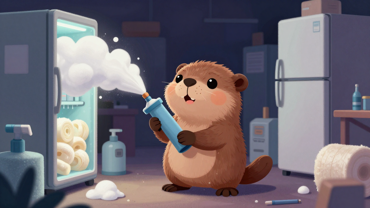 냉장고발포액주입원 직업 종사자가 업무를 수행하는 모습