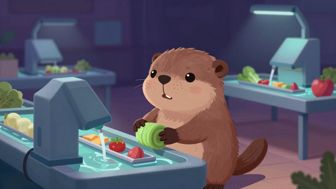 농산물세척원 직업 종사자가 업무를 수행하는 모습