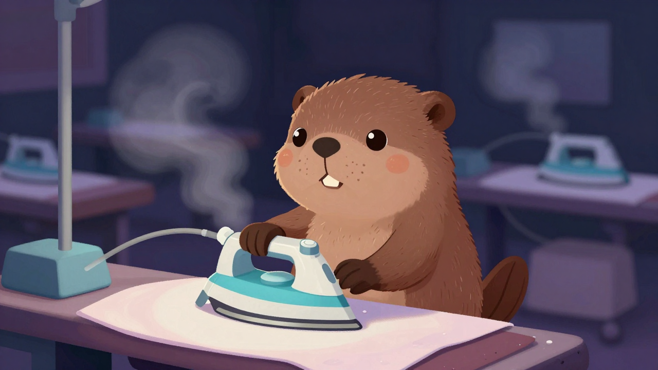 다림질기조작원 직업 종사자가 업무를 수행하는 모습