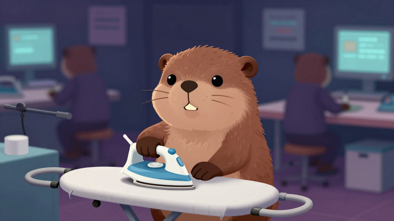 다림질반장 직업 종사자가 업무를 수행하는 모습