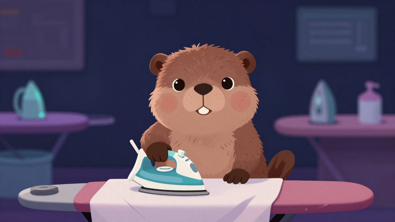 다림질원 직업 종사자가 업무를 수행하는 모습