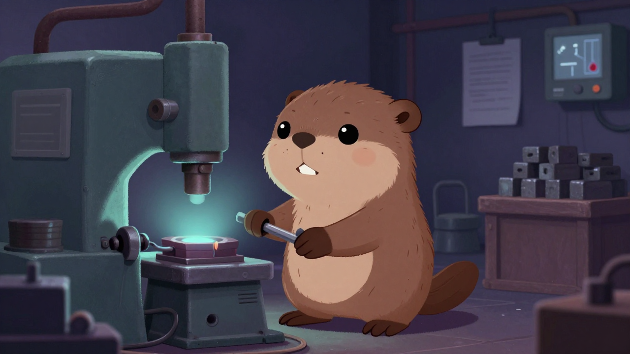 단조원(단조기조작원) 직업 종사자가 업무를 수행하는 모습