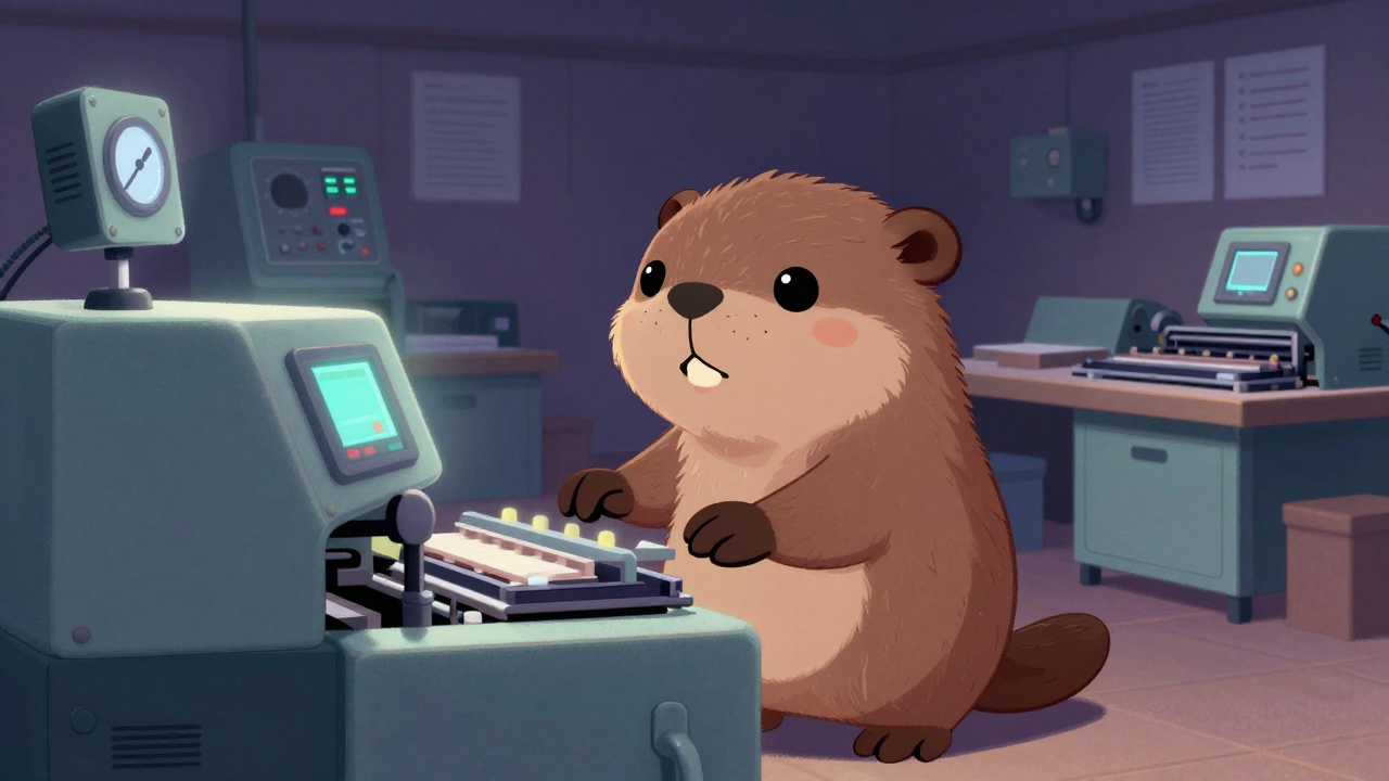 단판성형기운전원 직업 종사자가 업무를 수행하는 모습